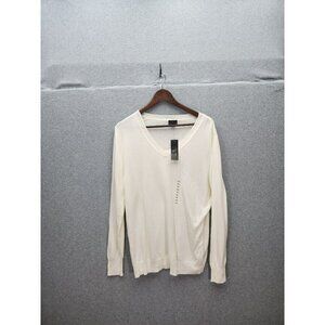 Worthington Womens V-Neck Sweater XXL 53% Cotton 40% Rayon White